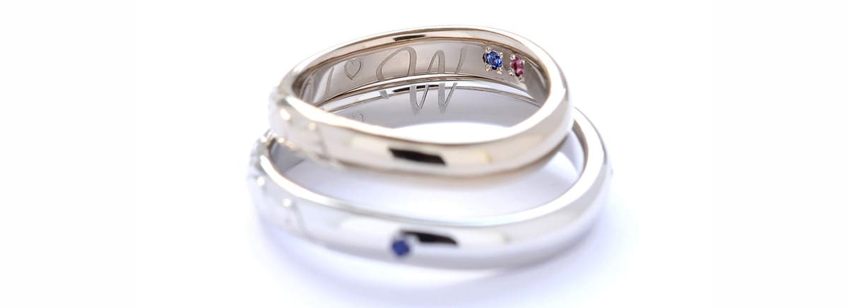 結婚指輪にピンクトルマリンなど誕生石をいれたデザイン例